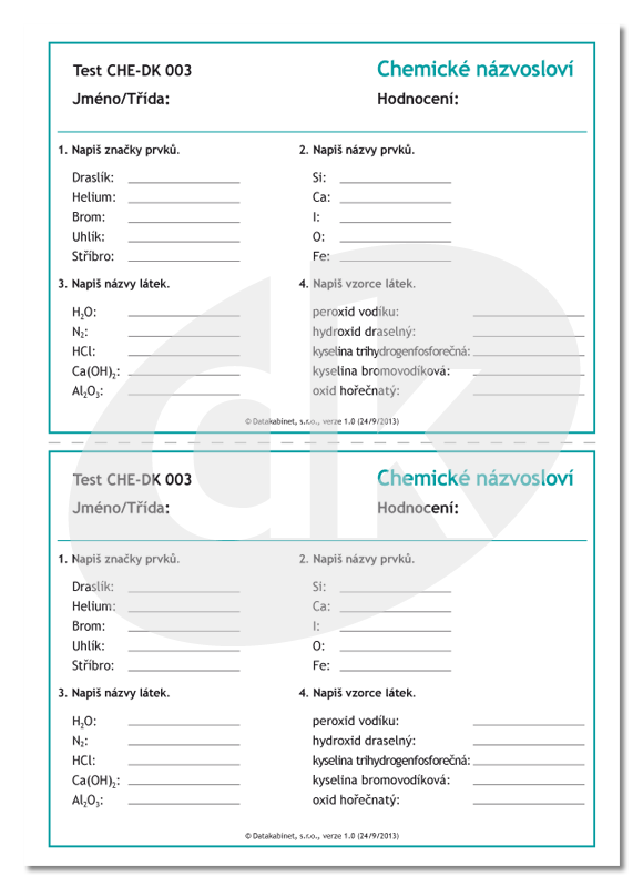 Test Z Chemii Klasa 7 Dział 1 Chemické názvosloví - test | datakabinet.cz