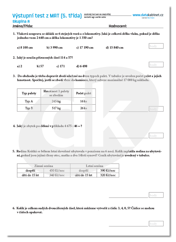 Výstupní test z MAT (5. ročník)