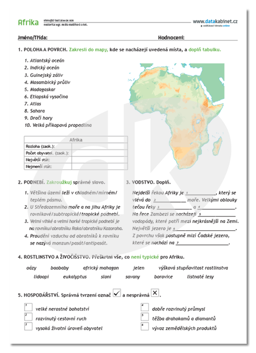 Afryka Test Sprawdzający Rozdział 2 Afrika - test | datakabinet.cz
